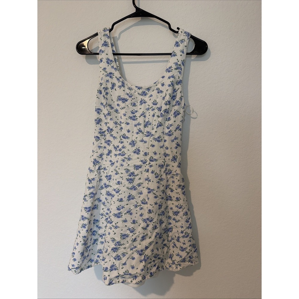 Japna Blue & White Cotton Blend Floral Tank Mini Dress Sz Small